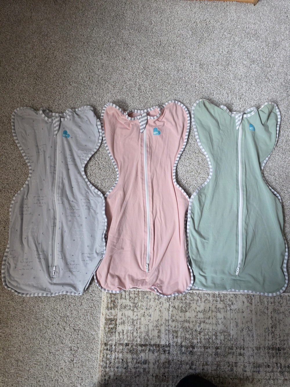 Love to Dream Zip Sleep Sack Trio — Pink, Mint & Light Gray